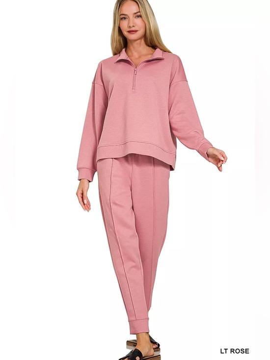 Zenana Outfitters Tops - Zenana Scuba Half Zip Pullover and Jogger Set